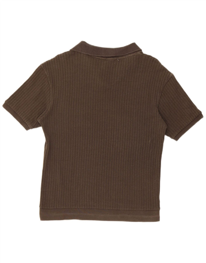 Suéter masculino ZARA de manga curta com gola polo e algodão cáqui médio