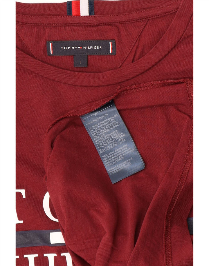 Tommy Hilfiger Camiseta masculina gráfica de manga comprida grande algodão Borgonha