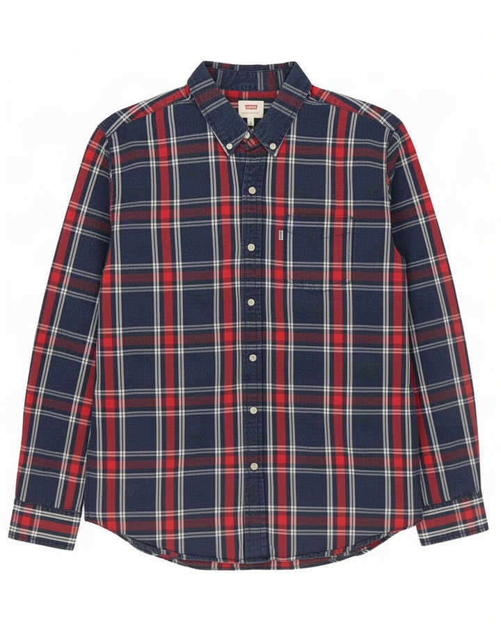 Camisa masculina Levi's grande xadrez azul marinho de algodão