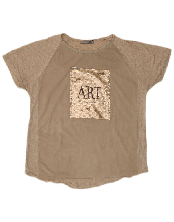 Zara Womens Graphic T-Shirt Top UK 10 Pequeno Bege