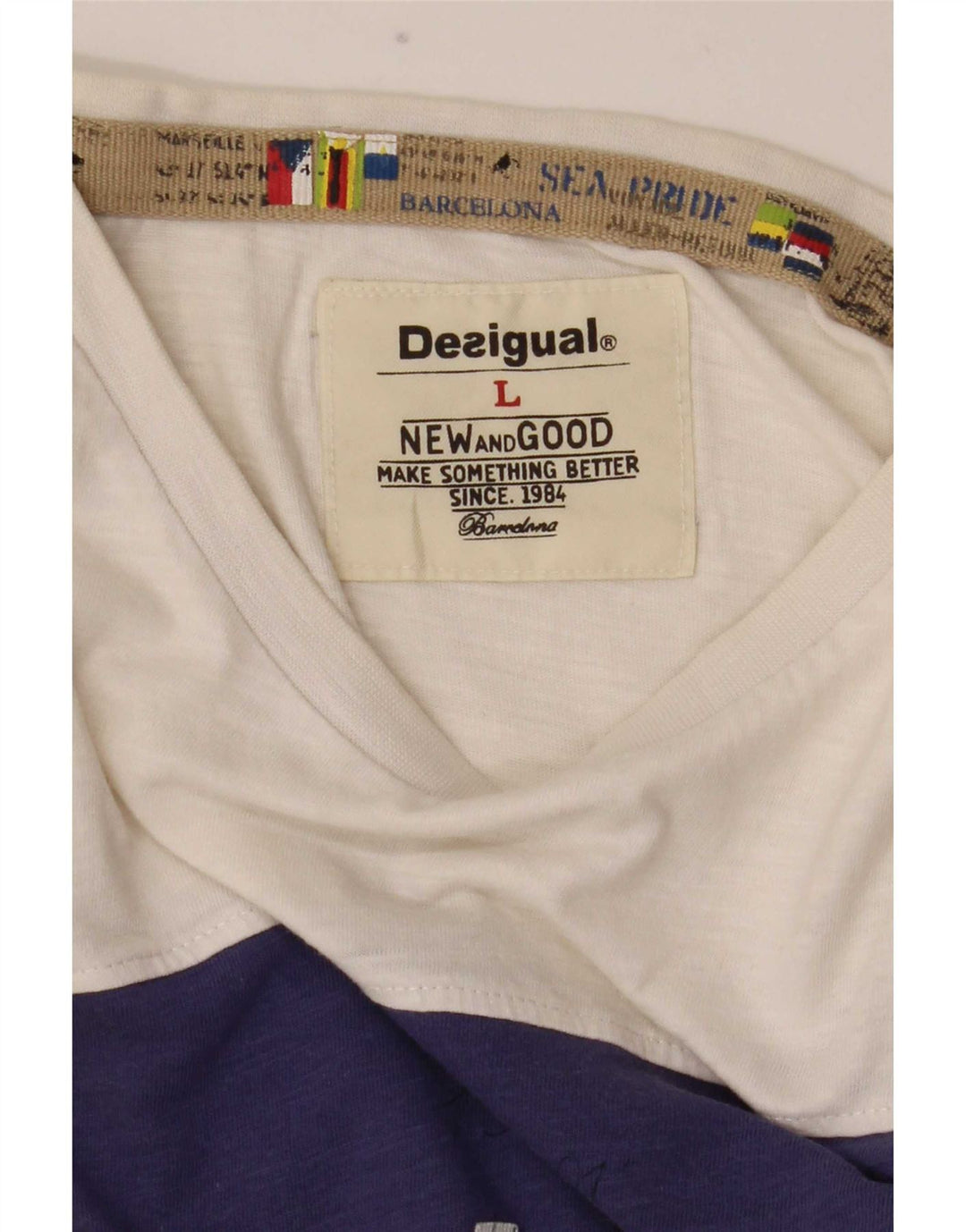 Camiseta gráfica masculina Desigual Top grande bloco colorido branco