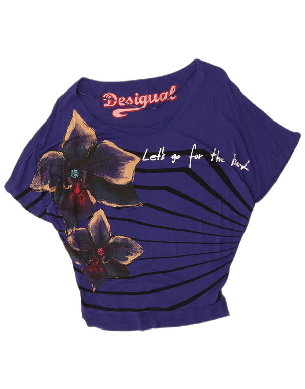 Blusa feminina Desigual com estampa oversized UK 10 pequena roxa floral