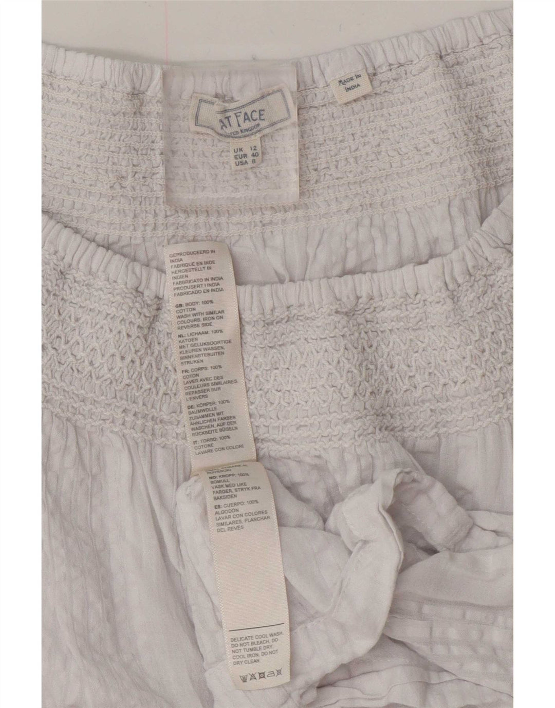 Blusa feminina grande de manga 3/4 Fat Face UK 12 algodão branco médio