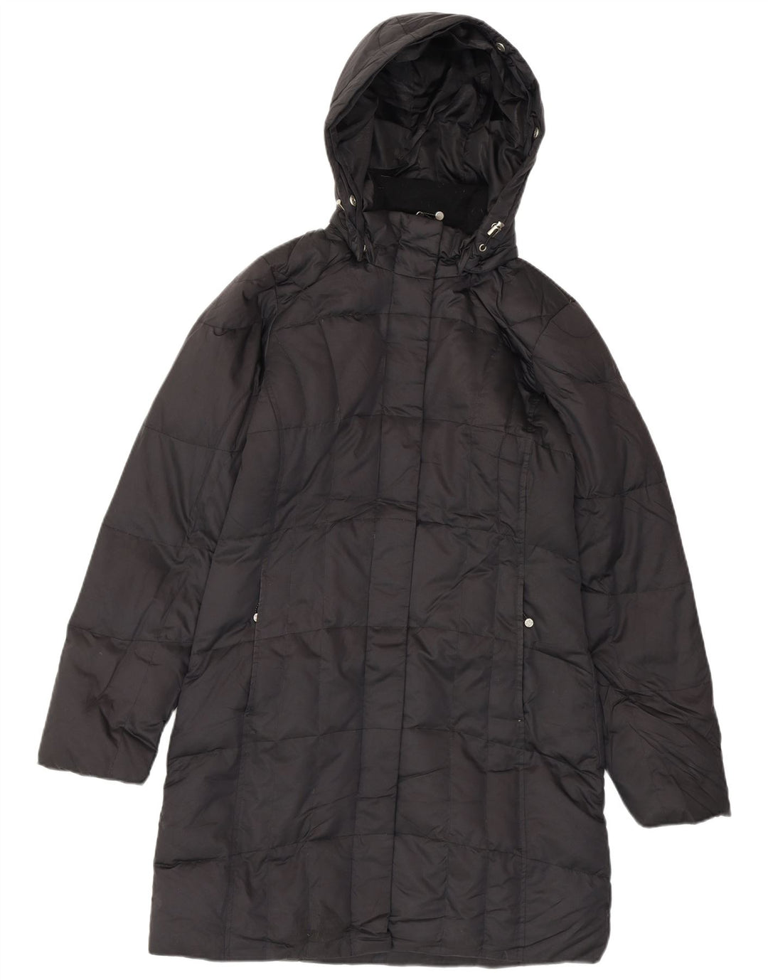 Casaco feminino EDDIE BAUER acolchoado com capuz grande UK 6 XS poliéster preto