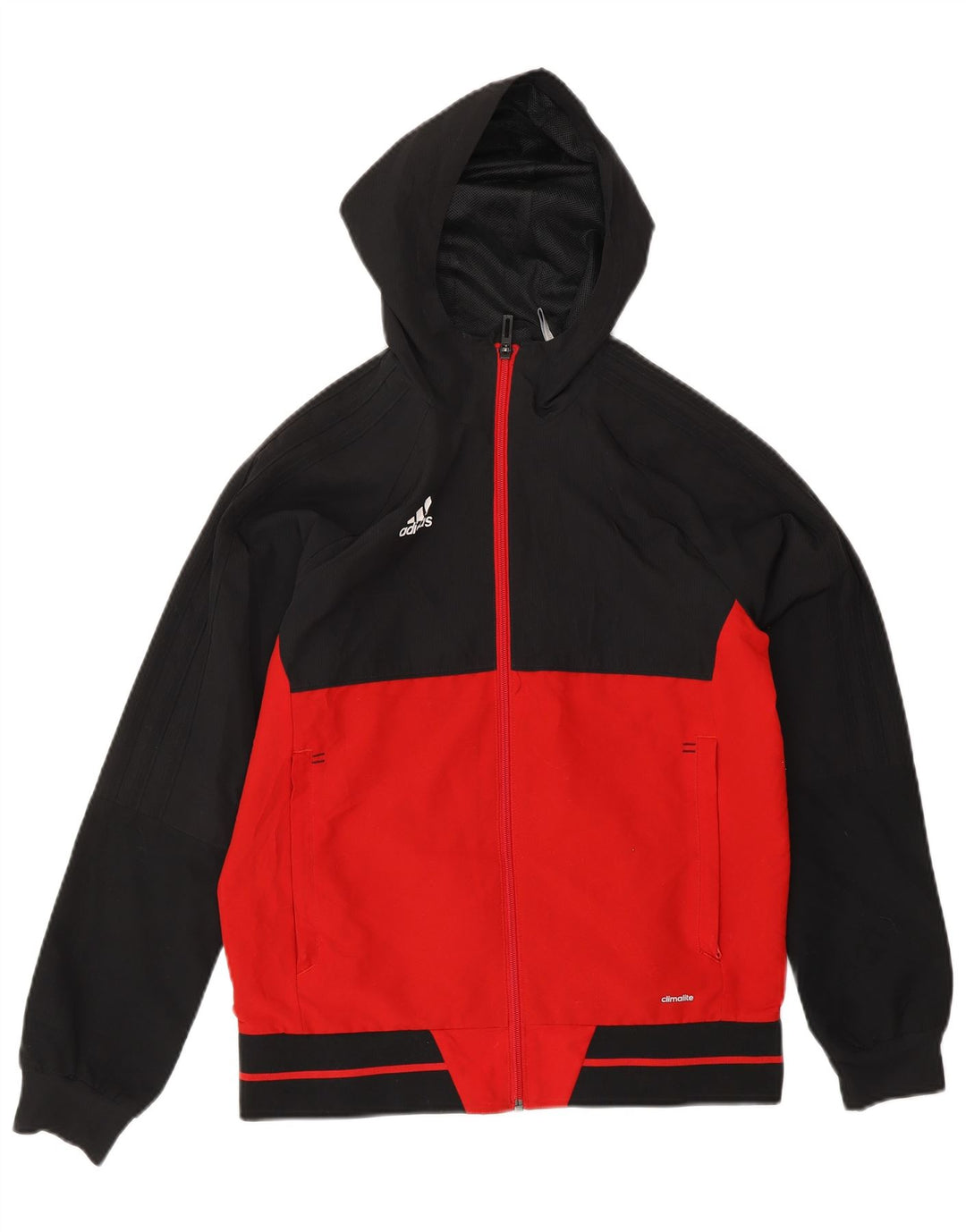ADIDAS Boys Climalite Hooded Bomber Jacket 11-12 Years Vermelho Colorblock