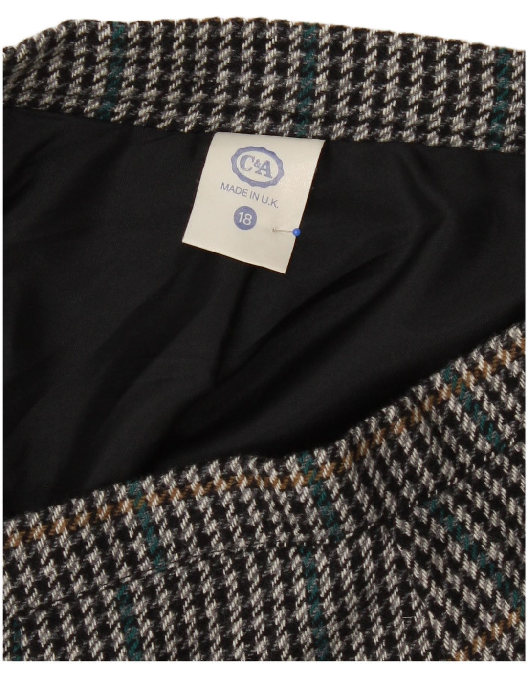 C&A Womens Midi Skirt UK 18 XL W34 Black Houndstooth Wool