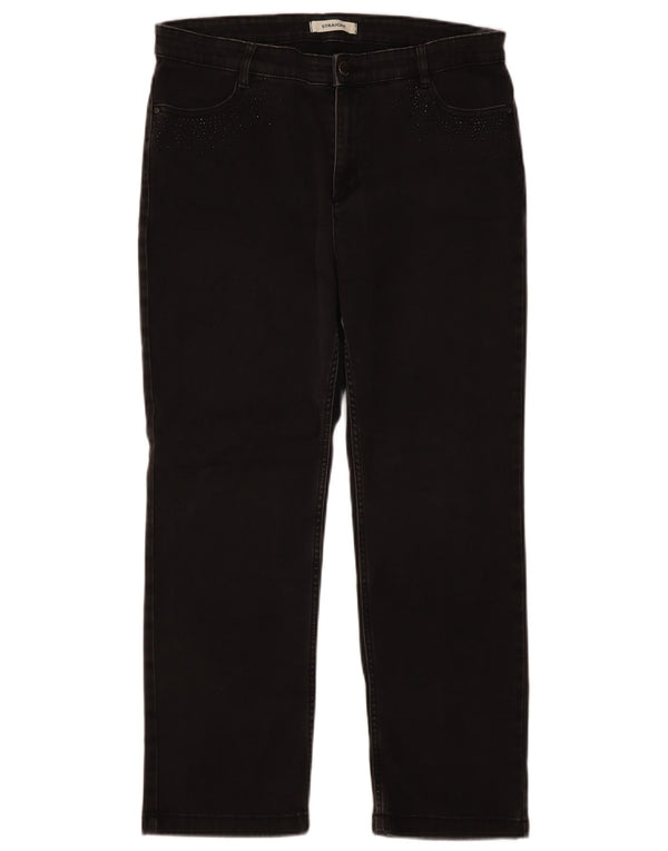 Jeans retos femininos Marks & Spencer Reino Unido 16 grande W36 L28 algodão preto