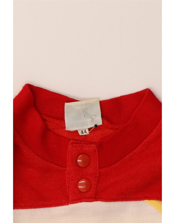 Suéter feminino vintage com gola redonda e botão IT 44 bloco colorido branco médio