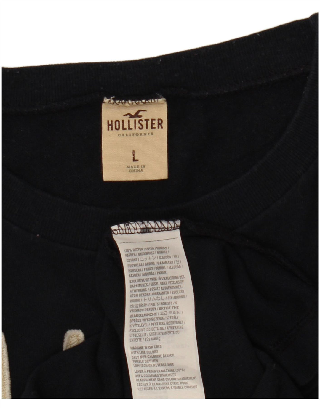 Top gráfico masculino Hollister de manga comprida grande algodão preto