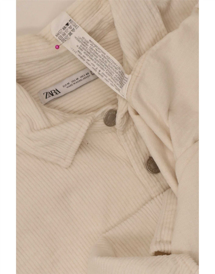 Zara Camisa masculina de veludo cotelê médio branco algodão