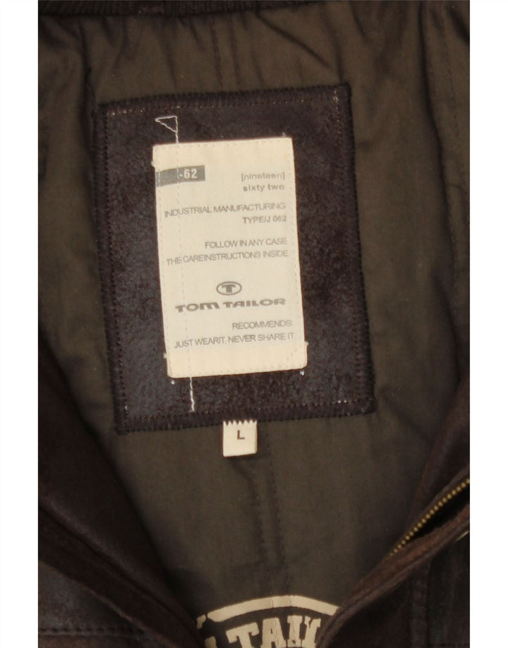 Jaqueta bomber masculina de couro gráfico Tom Tailor Reino Unido 40 grande couro marrom