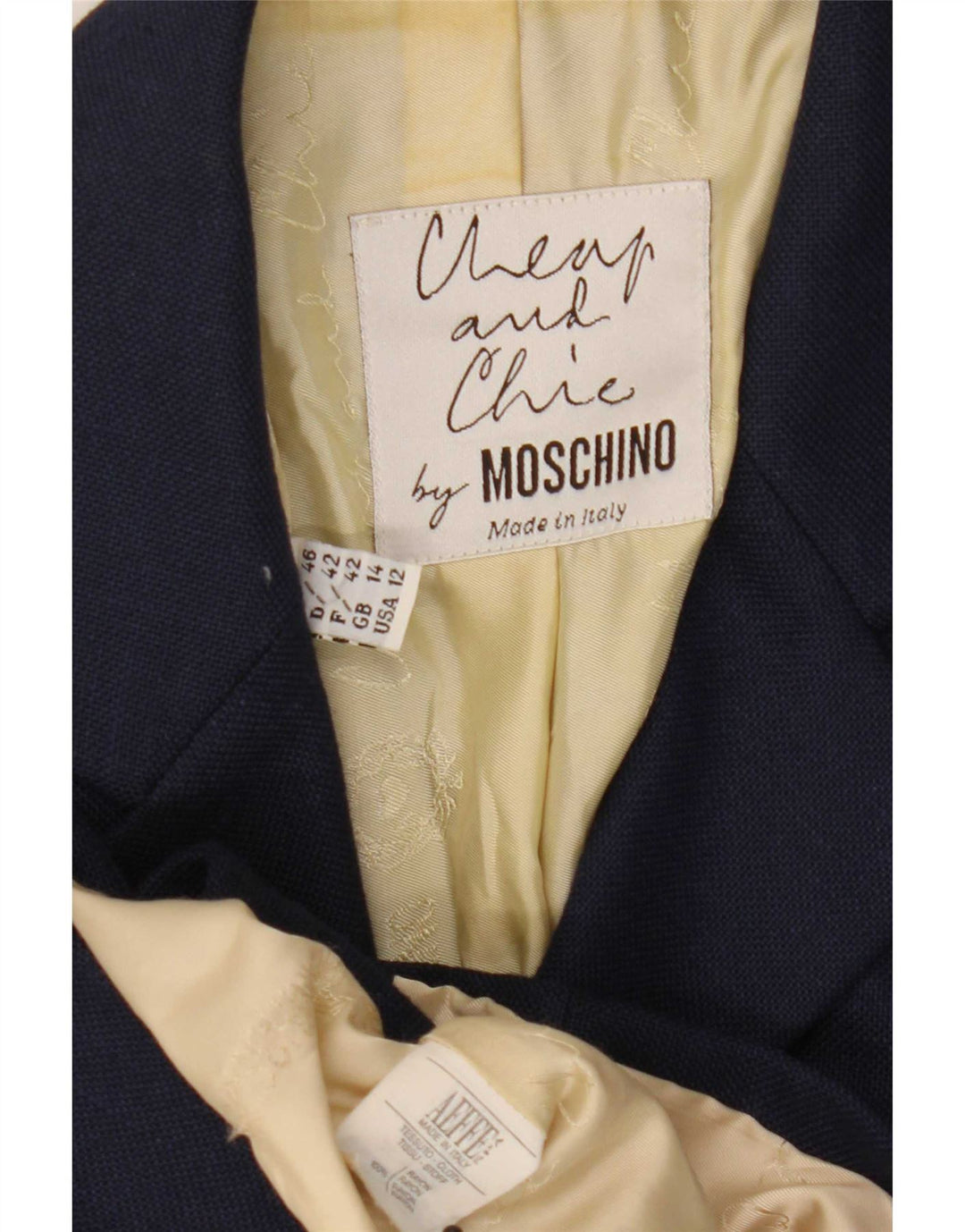 Jaqueta blazer feminina Moschino de manga curta com 3 botões Reino Unido 14 grande azul marinho