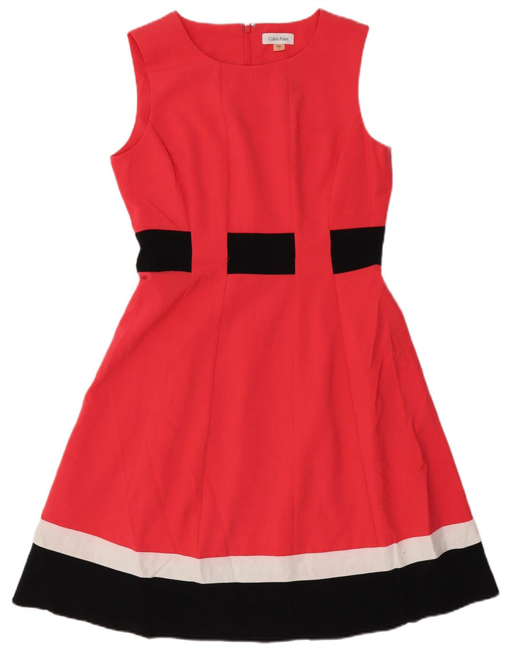 Vestido feminino Calvin Klein sem mangas evasê US 6 médio vermelho colorblock