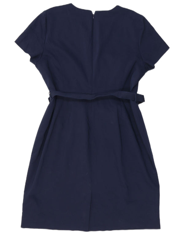 J. Crew Vestido feminino evasê US 18 2XL algodão azul marinho