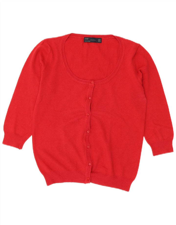 Suéter cardigã feminino Zara manga 3/4 UK 12 vermelho médio