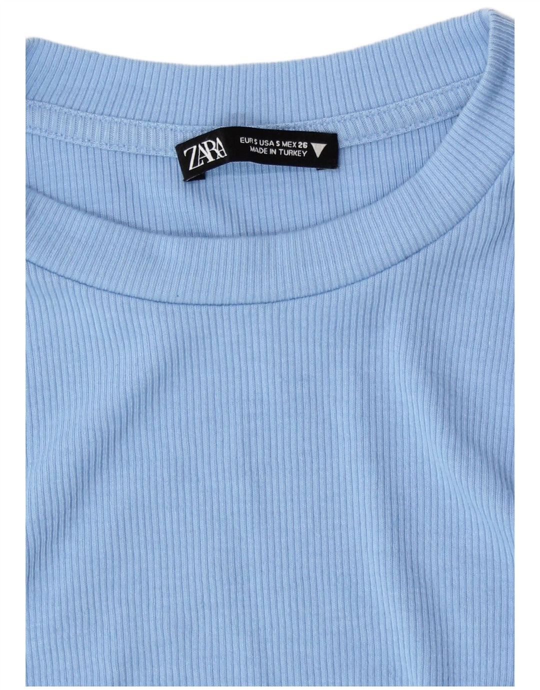 Zara Blusa Feminina Crop Manga Longa Top Reino Unido 8 Pequeno Azul Poliéster