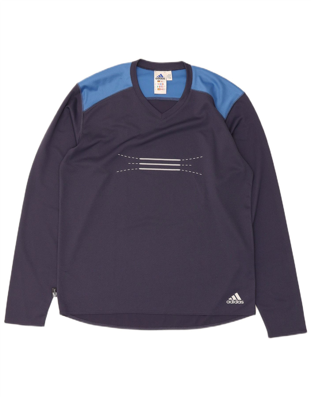 Adidas Mens Climalite Graphic Top Manga Longa Médio Azul Marinho Colorblock