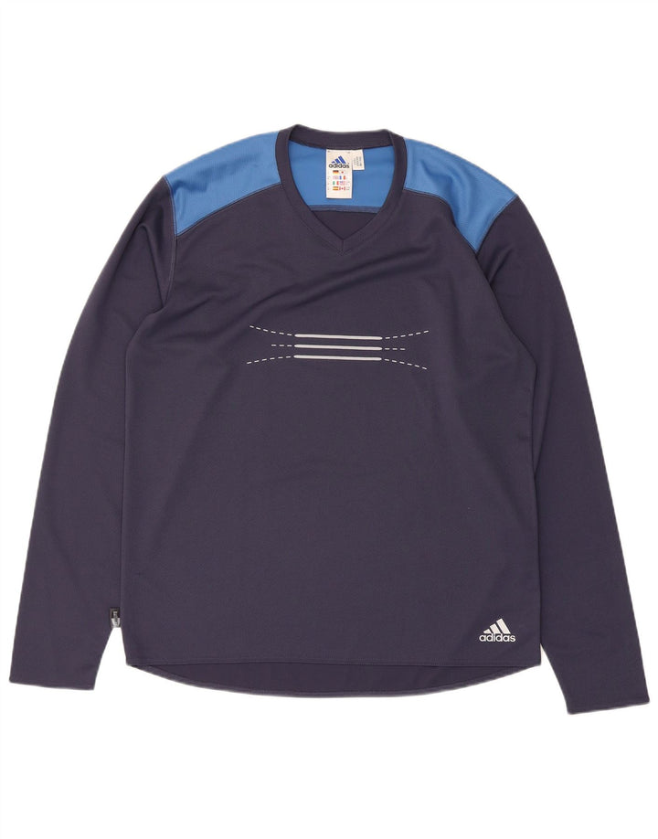 Adidas Mens Climalite Graphic Top Manga Longa Médio Azul Marinho Colorblock