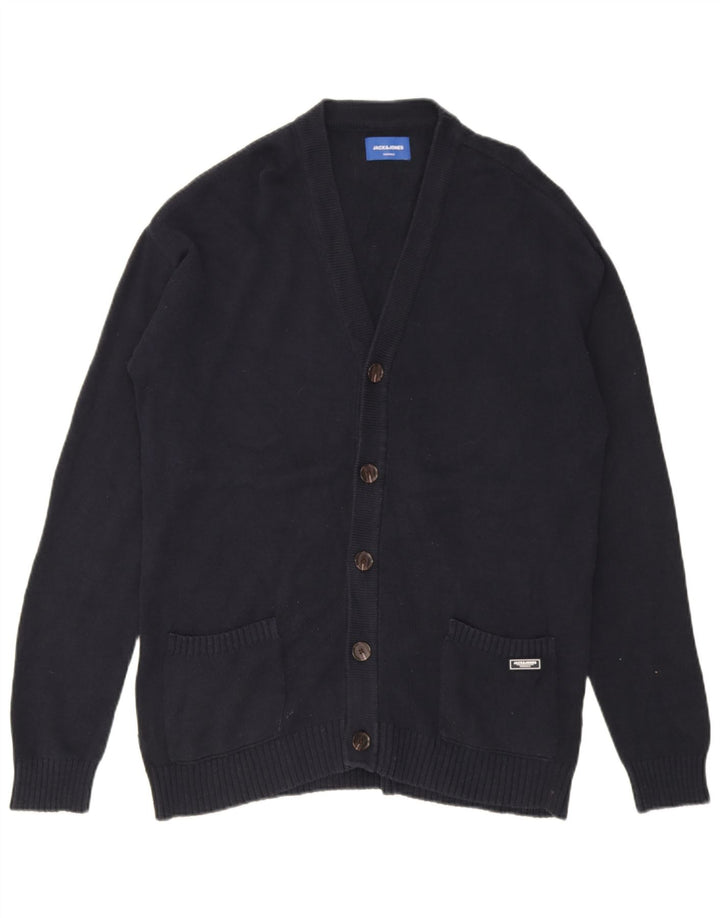 Suéter cardigã masculino Jack & Jones grande algodão azul marinho