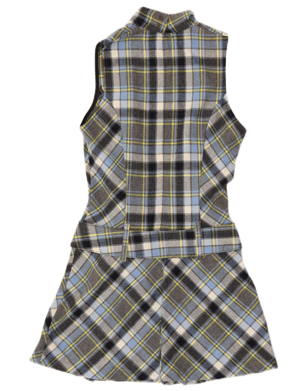 Vestido feminino SISLEY sem mangas evasê UK 6 XS lã xadrez multicolorida