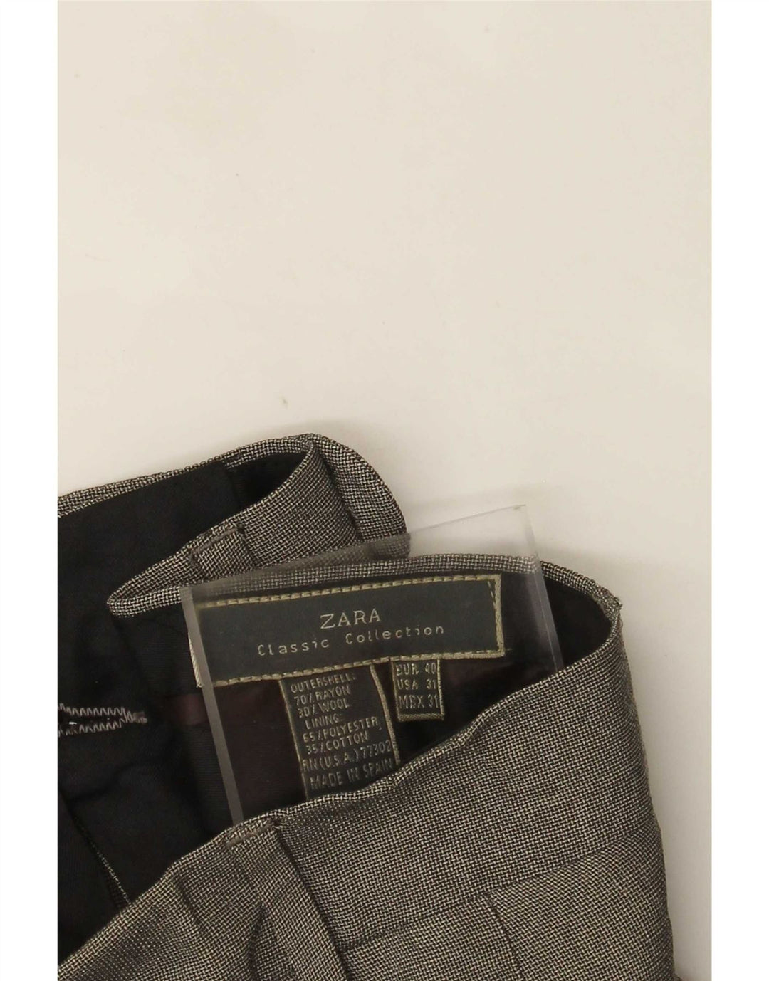 Calça masculina Zara Pegged Suit EU 40 Médio W31 L30 Cinza Check Rayon