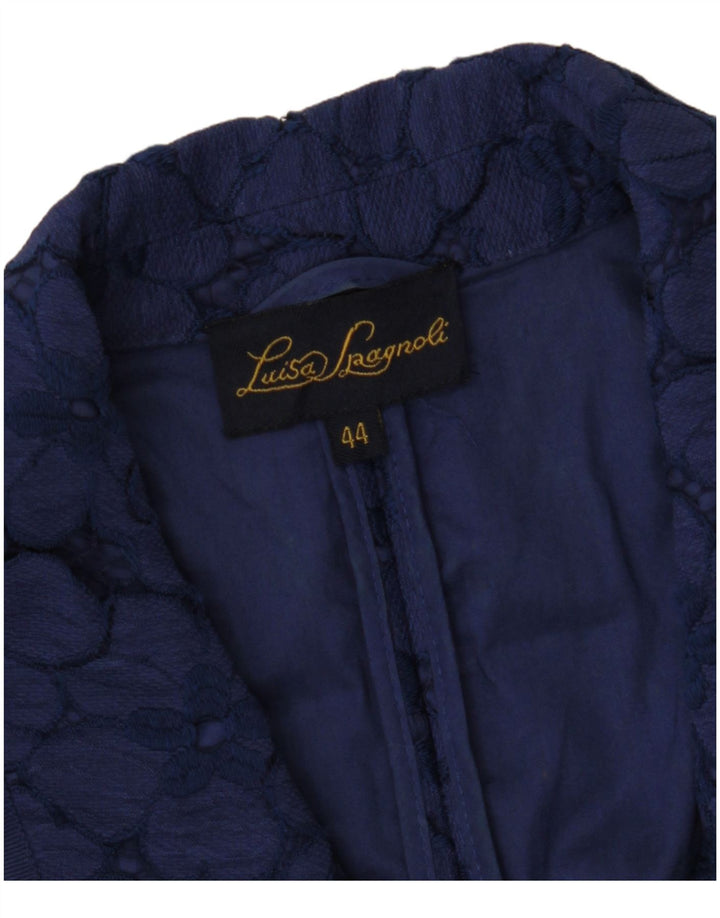 LUISA SPAGNOLI Jaqueta blazer feminina colheita manga 3/4 IT 44 azul marinho médio