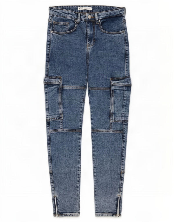 Zara Mens Cargo Skinny Jeans EU 38 Pequeno W30 L30 Azul Algodão