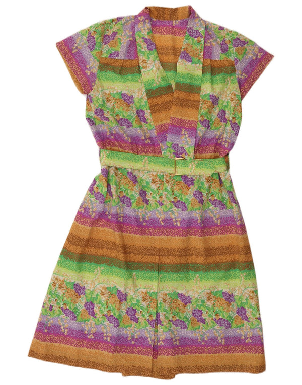 Vestido vintage feminino linha A UK 16 grande floral multicolorido