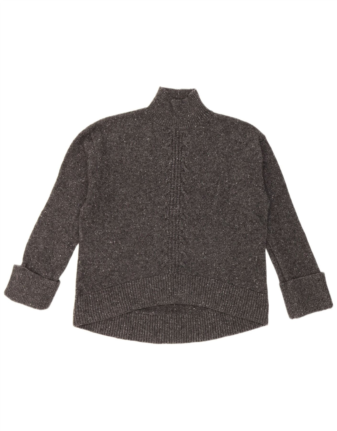 Suéter feminino John Lewis com gola tartaruga Reino Unido 12 lã manchada cinza médio