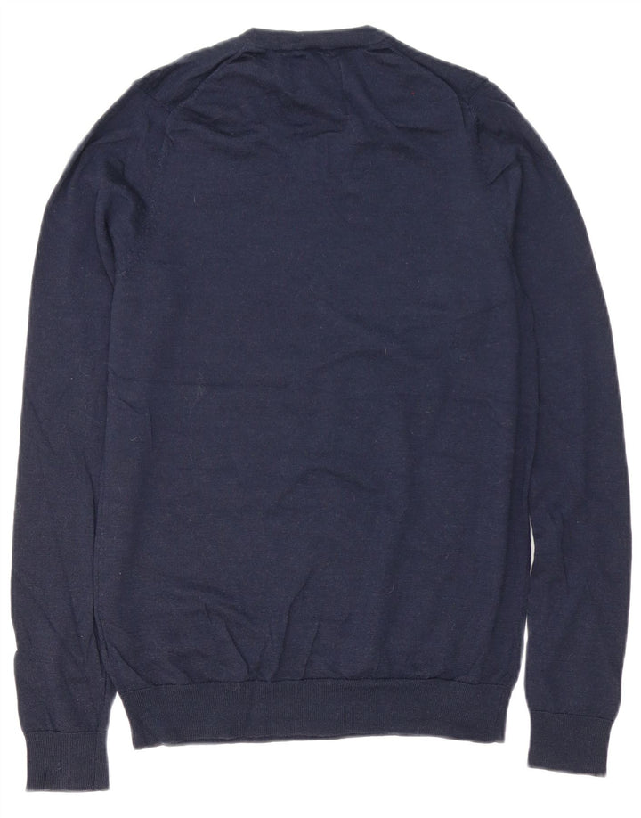 Suéter masculino Marks & Spencer com decote em V, pequeno, lã merino azul marinho