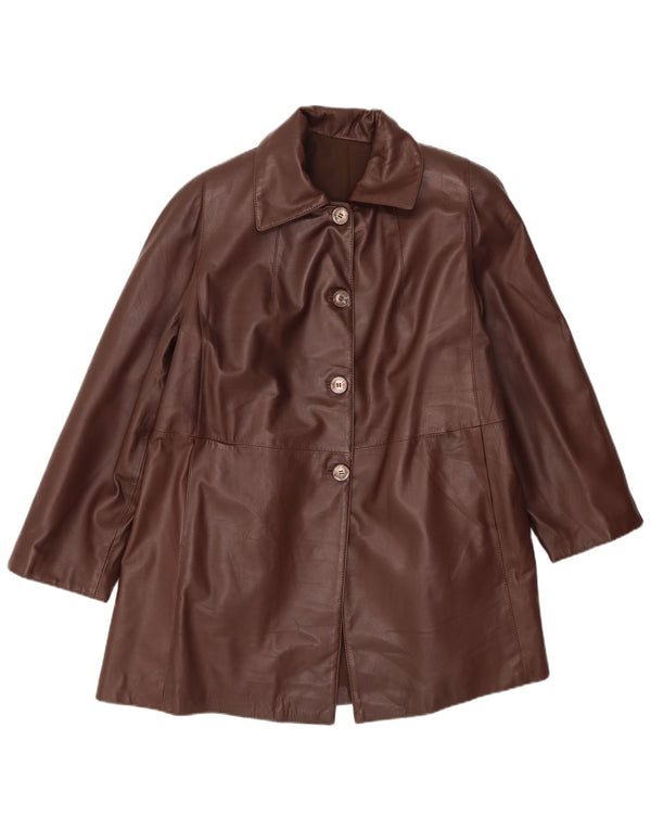 Casaco de couro feminino vintage Reino Unido 14 grande marrom