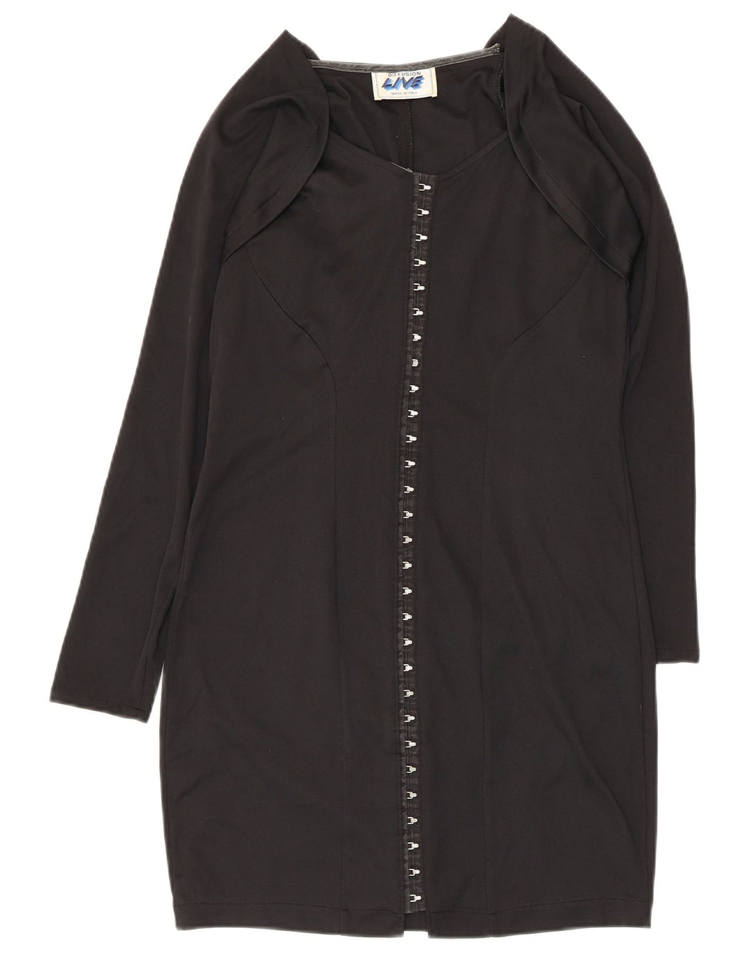 Vestido bainha de manga longa feminino vintage Reino Unido 14 grande poliéster preto