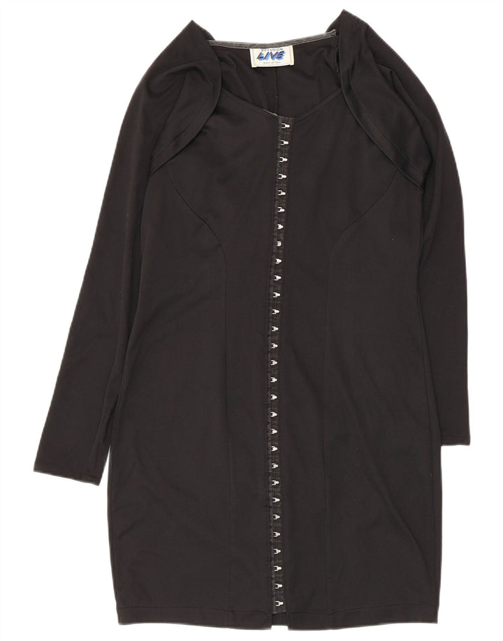 Vestido bainha de manga longa feminino vintage Reino Unido 14 grande poliéster preto