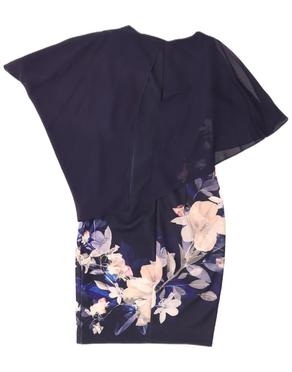 Vestido feminino assimétrico com bainha Coast UK 10 pequeno azul marinho floral poliéster