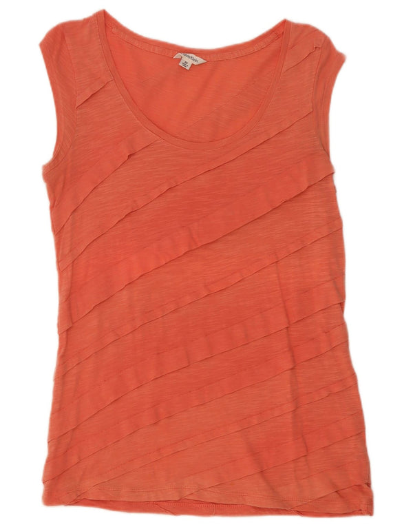 Calvin Klein feminino em camadas colete top UK 6 XS laranja algodão manchado