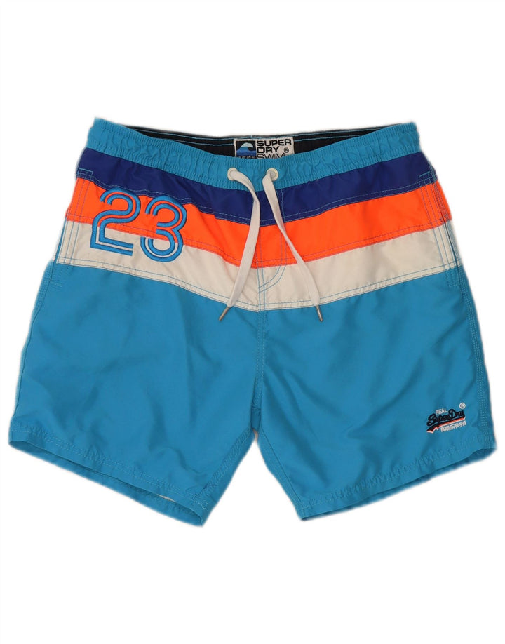 Shorts de natação masculino Superdry Graphic Regular grande bloco colorido azul