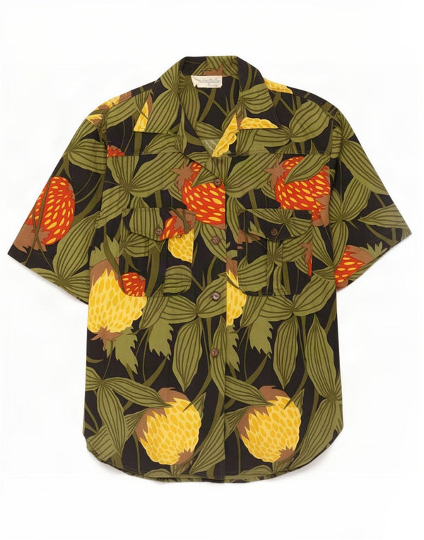 Camisa feminina vintage de manga curta UK 20 2XL algodão floral multicolorido