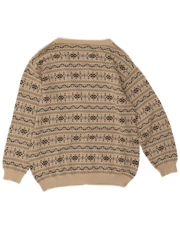 Suéter cardigã feminino vintage UK 14 cinza médio Fair Isle