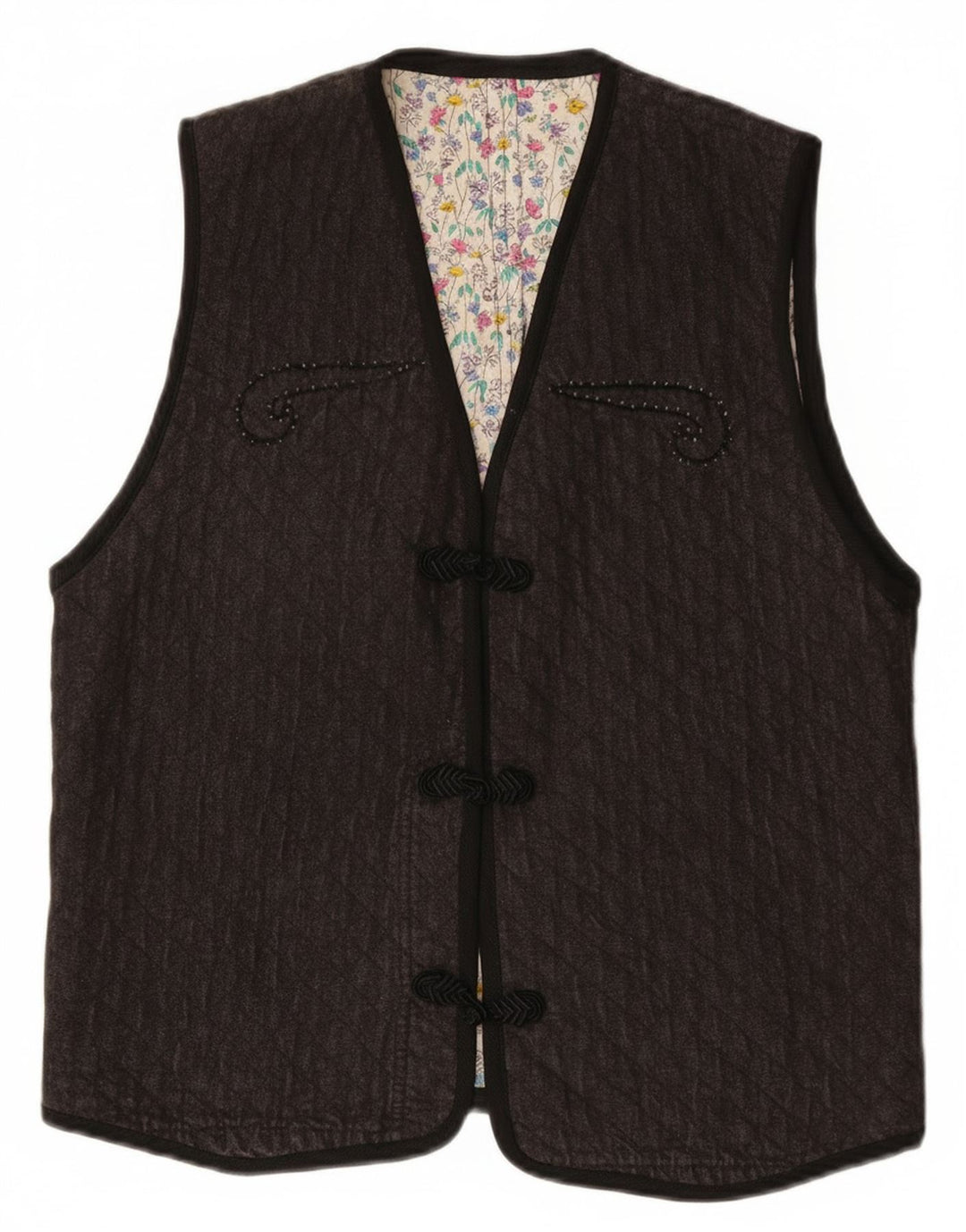 Colete feminino vintage UK 12 Paisley cinza médio