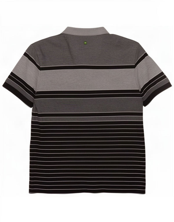 Camisa polo masculina Hugo Boss grande algodão listrado cinza