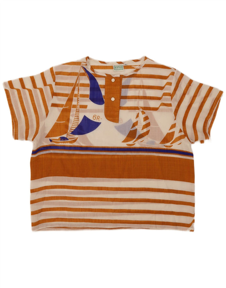 Blusa feminina vintage com estampa oversized UE 36 pequena listrada marrom