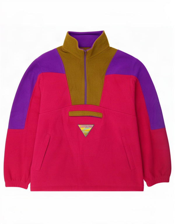 Jumper de lã masculino vintage com zíper e pescoço IT 52 grande bloco colorido rosa