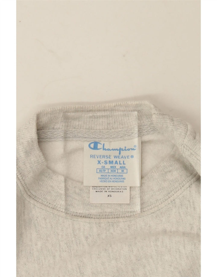 CHAMPION Womens Oversized Sweatshirt Jumper UK 6 XS Grey Cotton Vintage Champion and Second-Hand Champion from Messina Hembry 