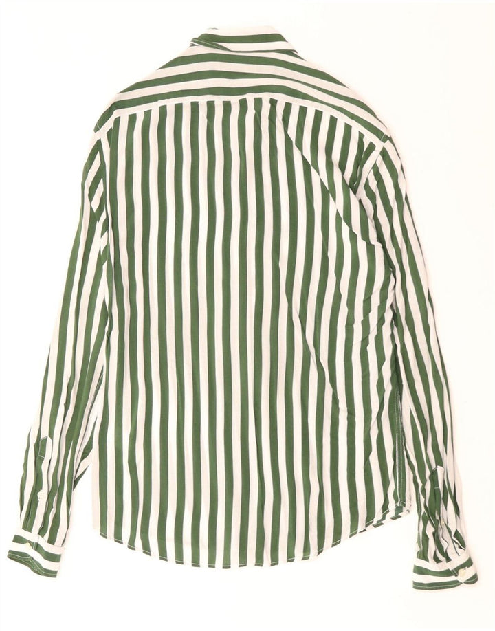 Camisa masculina ZARA Slim Fit pequena viscose listrada verde