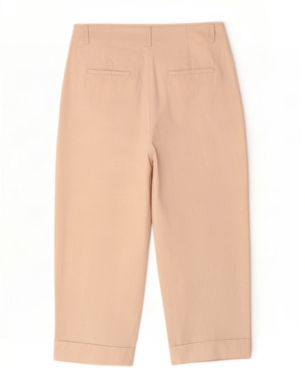 Calça feminina Zara cintura alta com pregas largas W30 L24 linho bege