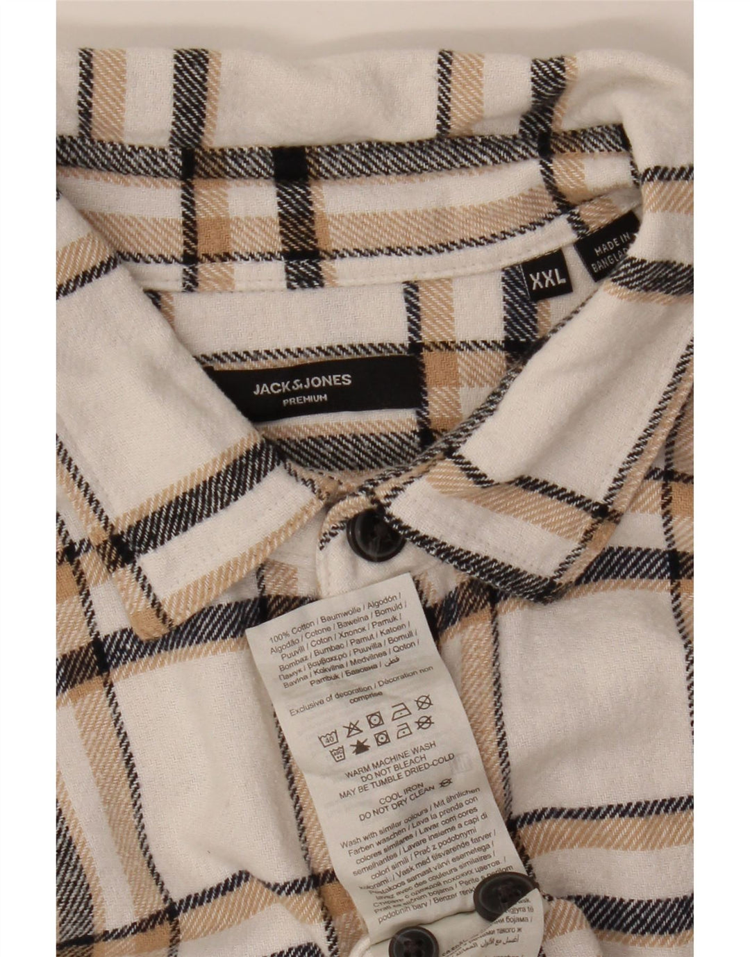Camisa masculina de flanela Jack & Jones 2XL algodão xadrez branco
