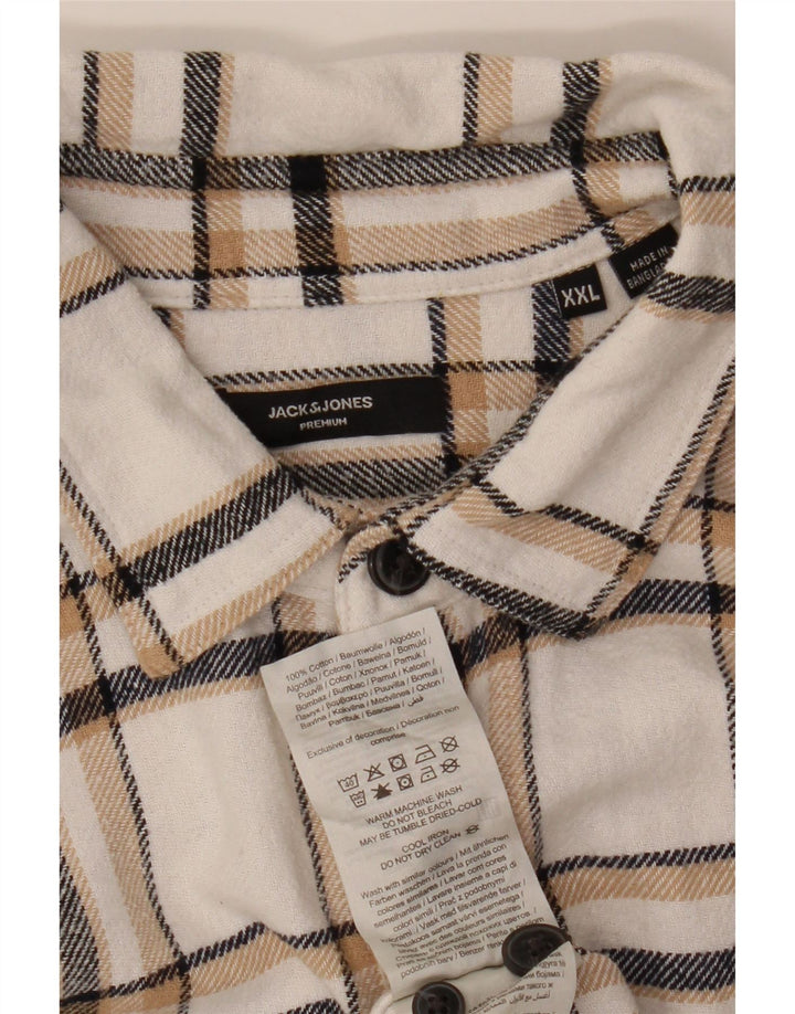 Camisa masculina de flanela Jack & Jones 2XL algodão xadrez branco