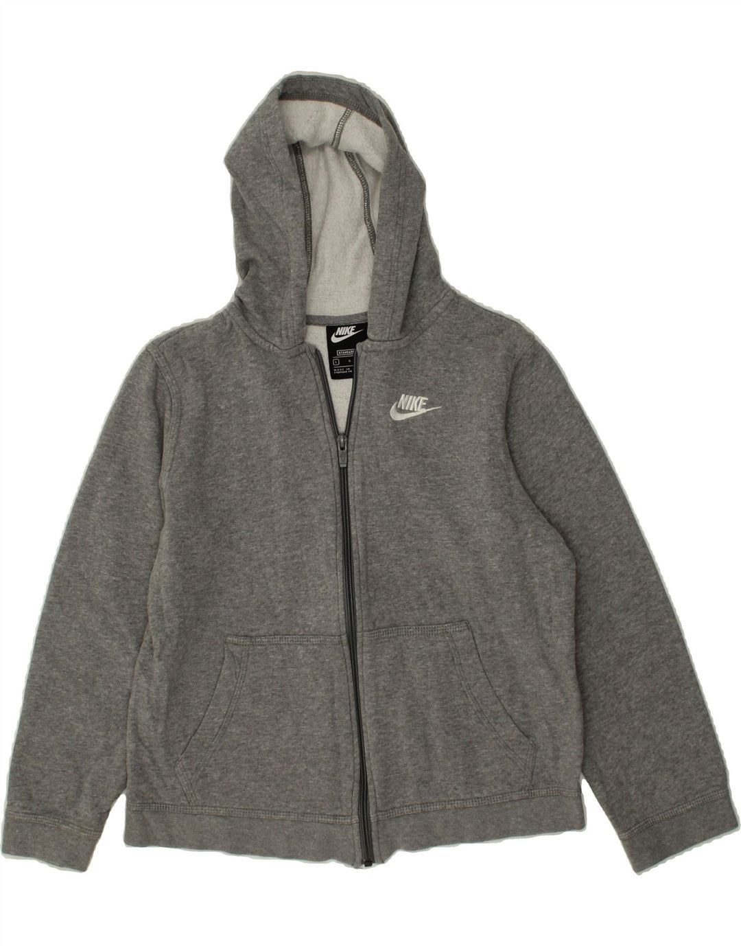 NIKE Boys Standard Fit Zip Hoodie Sweater 12-13 Years Large Grey Cotton Vintage Nike and Second-Hand Nike from Messina Hembry 