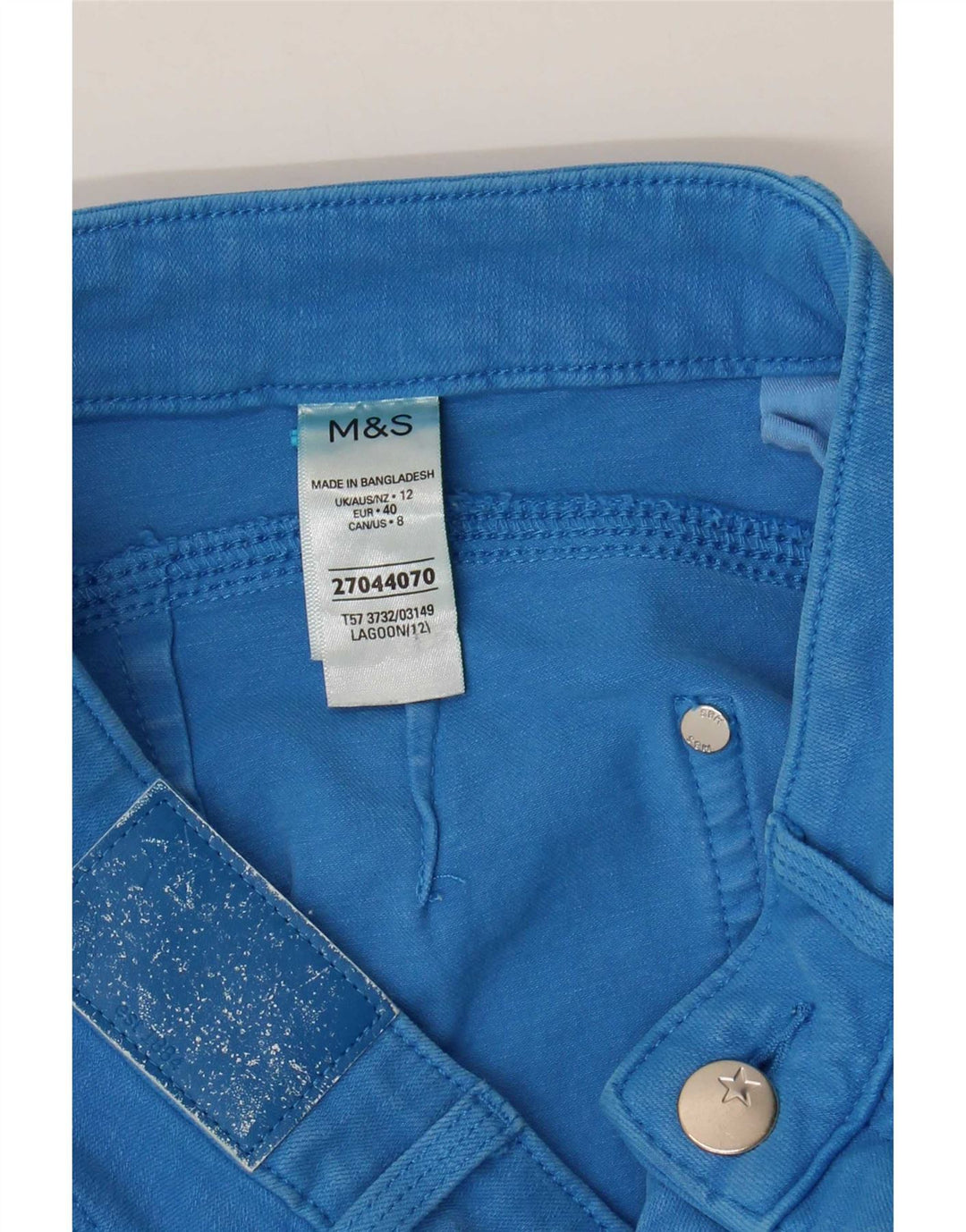 Bermuda jeans feminina Marks & Spencer Reino Unido 12 médio W28 algodão azul