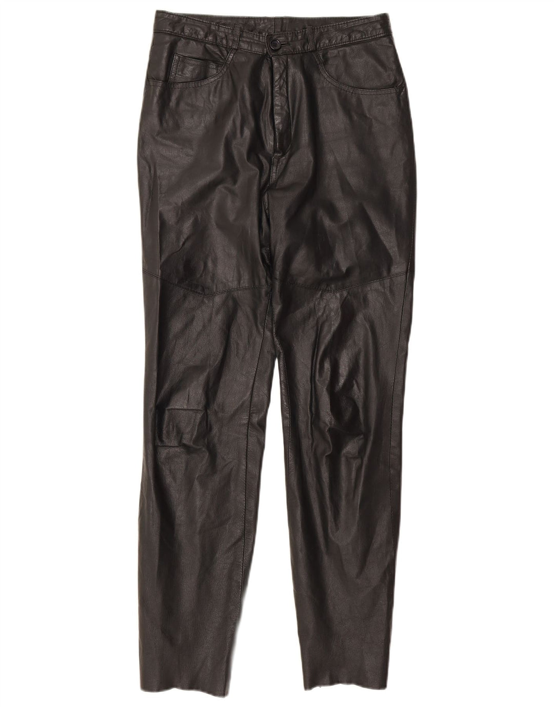 Calça feminina de couro slim Golden Leaf W26 L28 preta